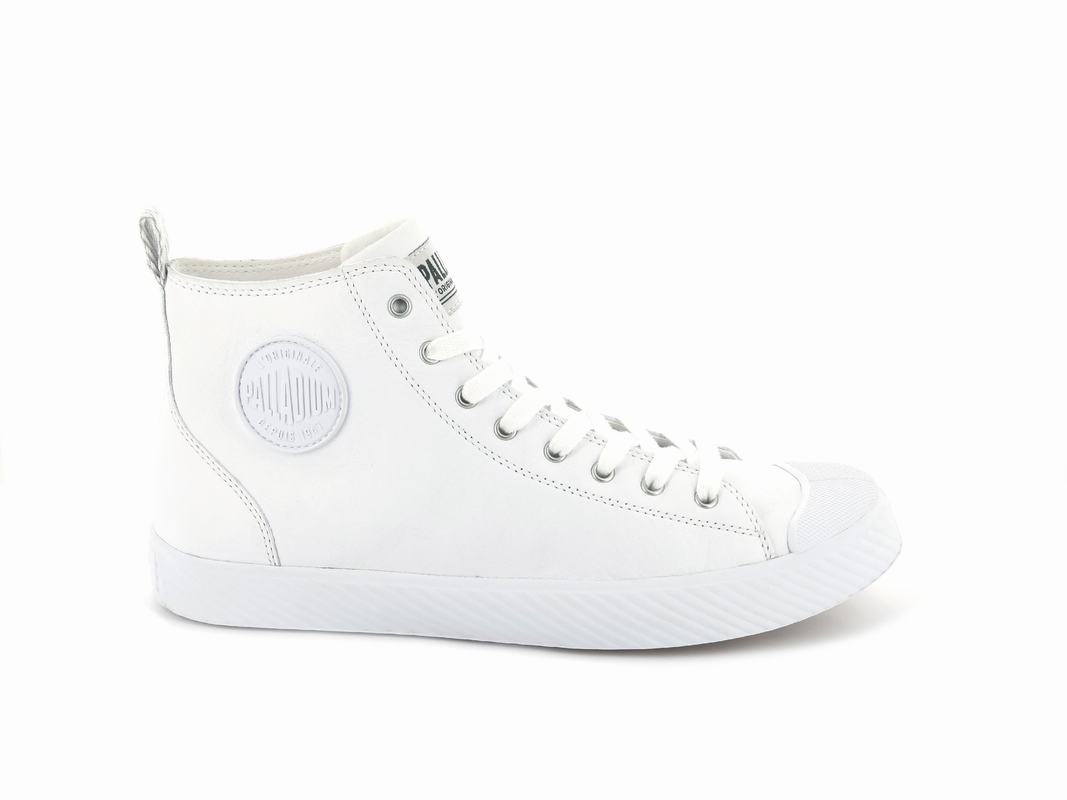 Palladium Pallaphoenix Mid Leather Men's High Top Sneakers White/Grey (PSYK54723)